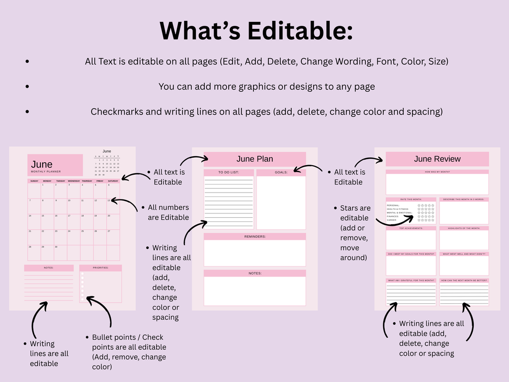 Pink Productivity Planner - Digital & Printable Planner Template (Printable & Editable)