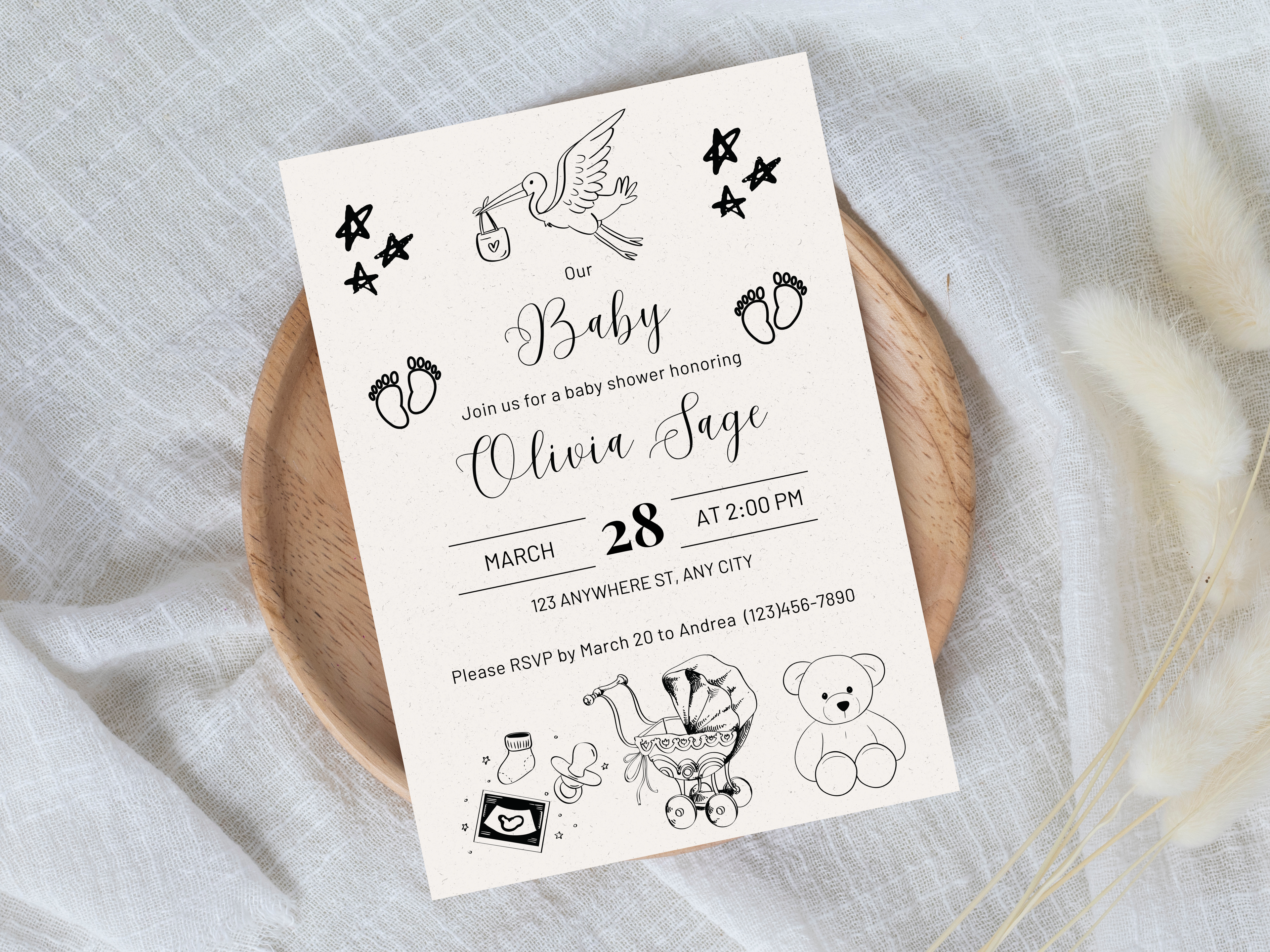 Baby shower invitation hand-drawn sketh