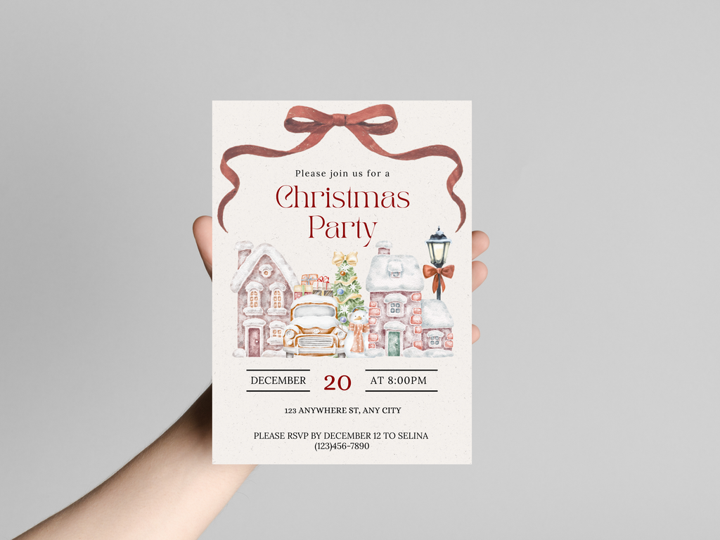 Christmas invitation, Friendsmas invitation, Winter wonderland, Santa Village