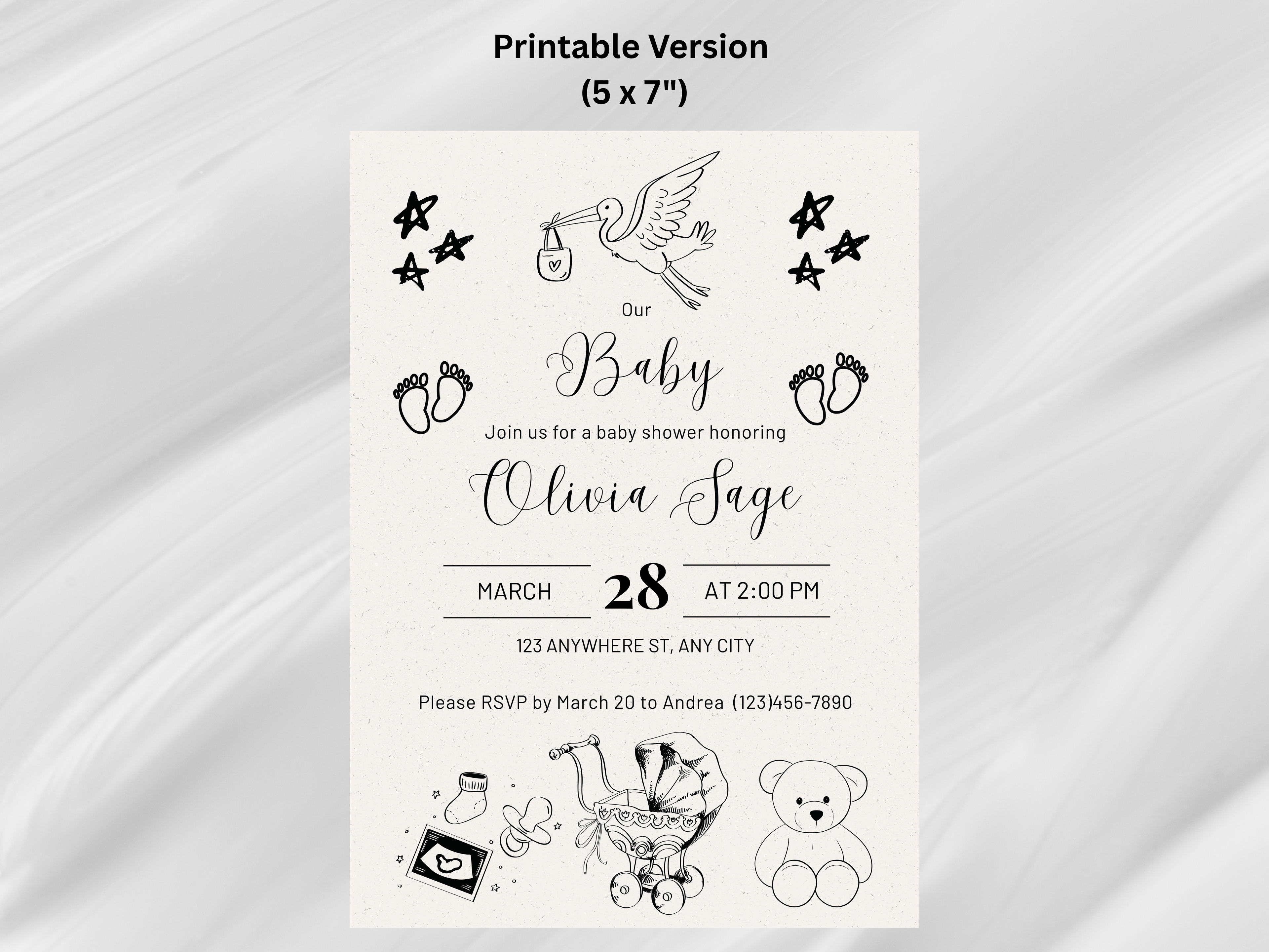 Hand-Drawn Theme Baby Shower Editable Digital Invitation (Printable & Mobile Versions included)