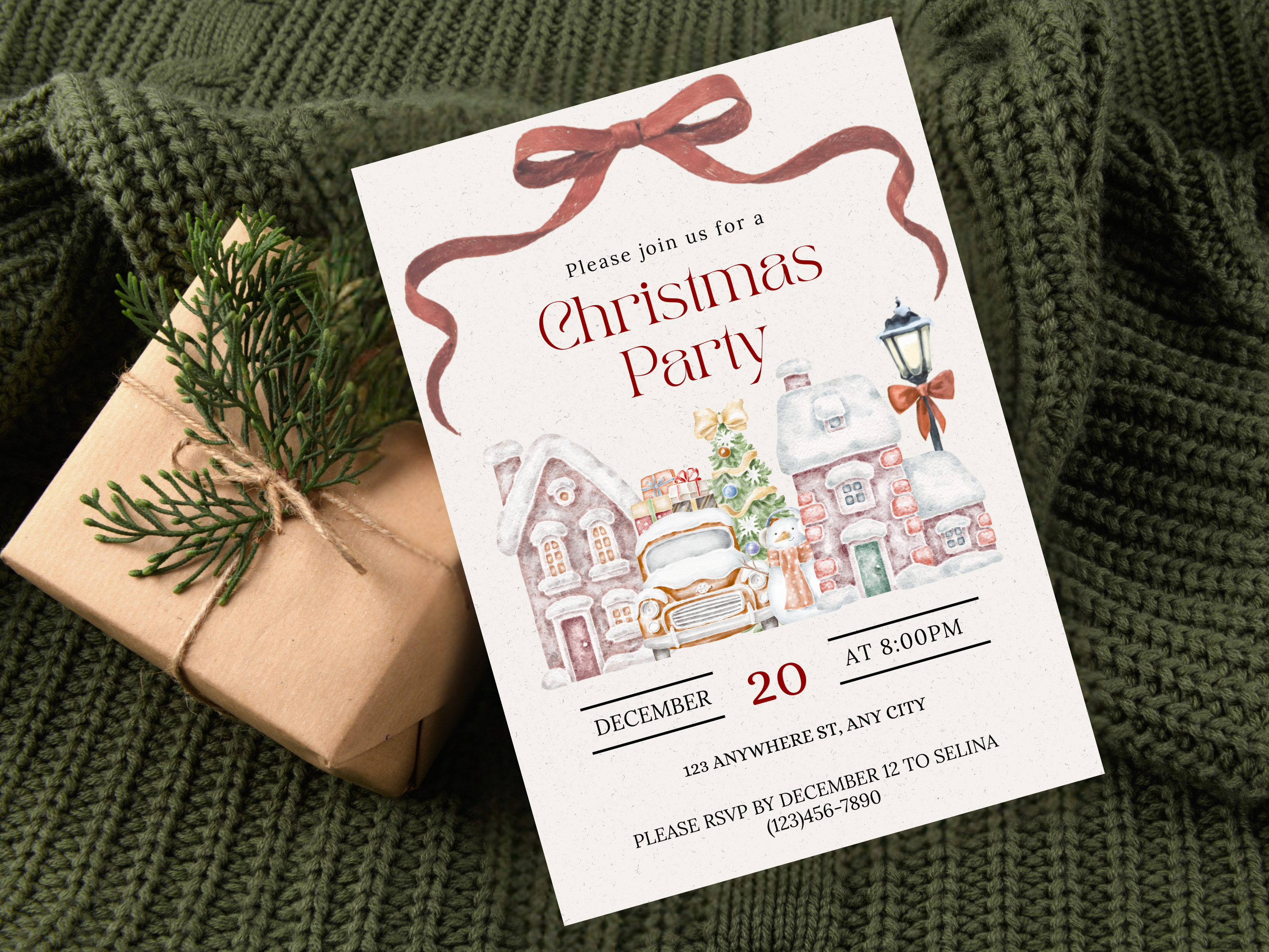 Christmas invitation, Friendsmas invitation, Winter wonderland, Santa Village