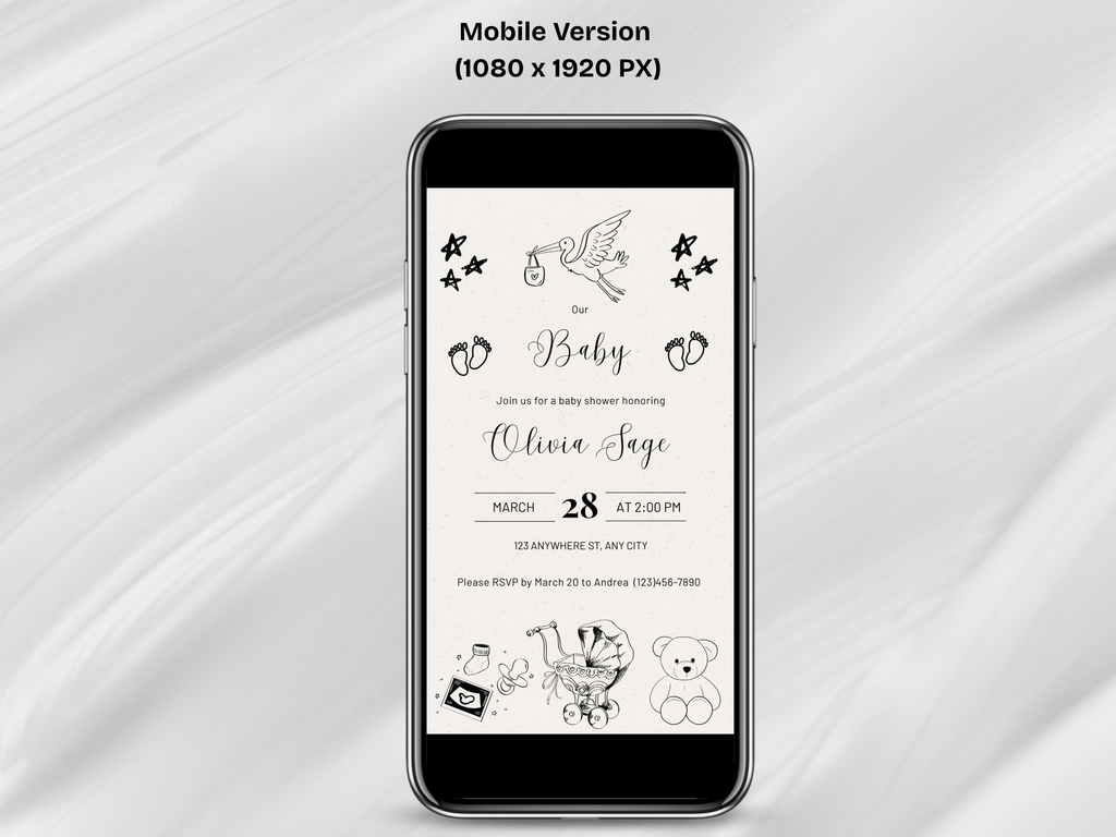 Hand-Drawn Theme Baby Shower Editable Digital Invitation (Printable & Mobile Versions included)