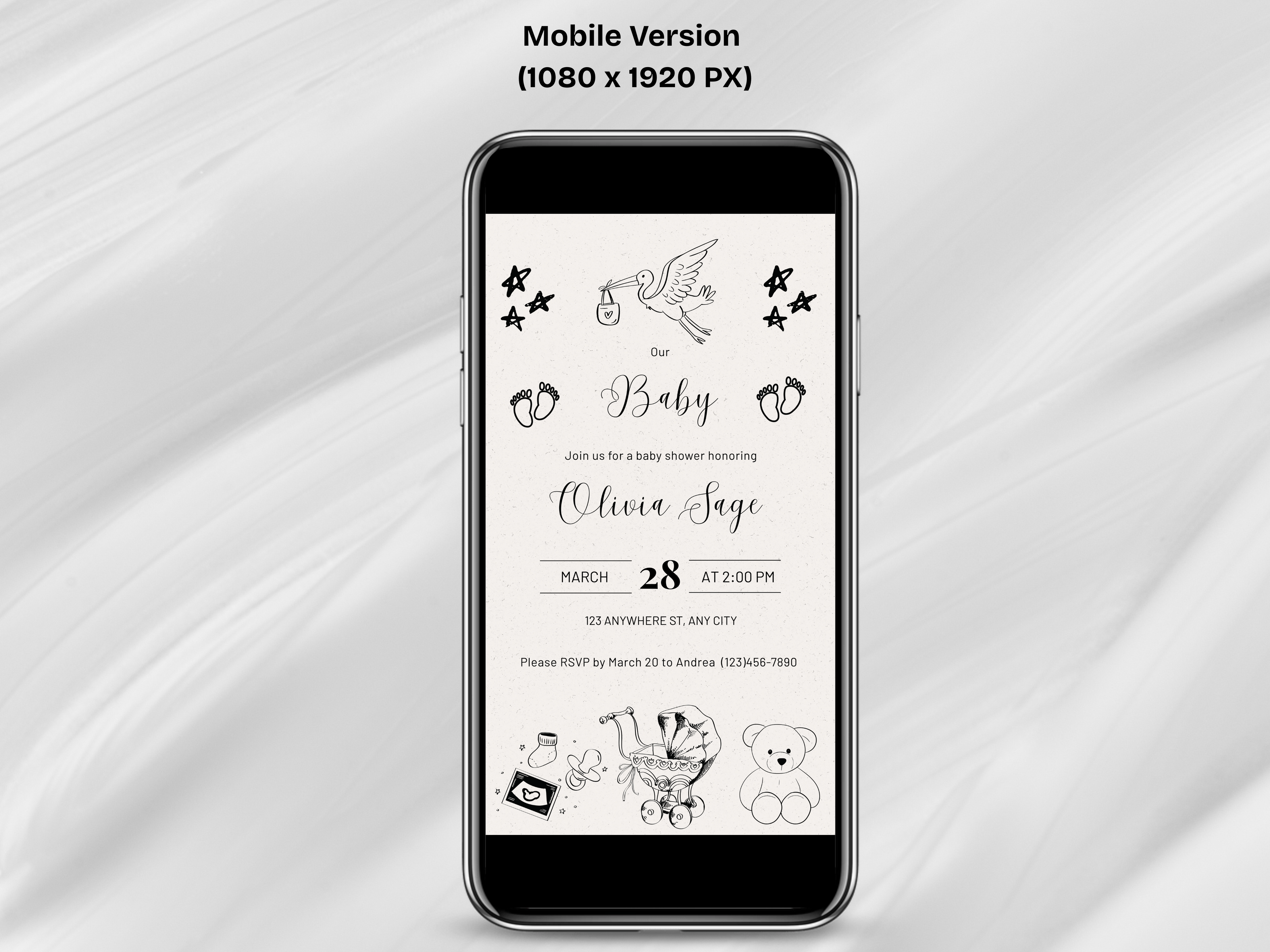 Hand-Drawn Theme Baby Shower Editable Digital Invitation (Printable & Mobile Versions included)