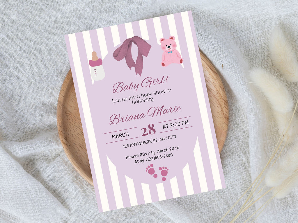 Baby Girl! Pink Baby Shower Editable Digital Invitation (Printable & Mobile versions included)