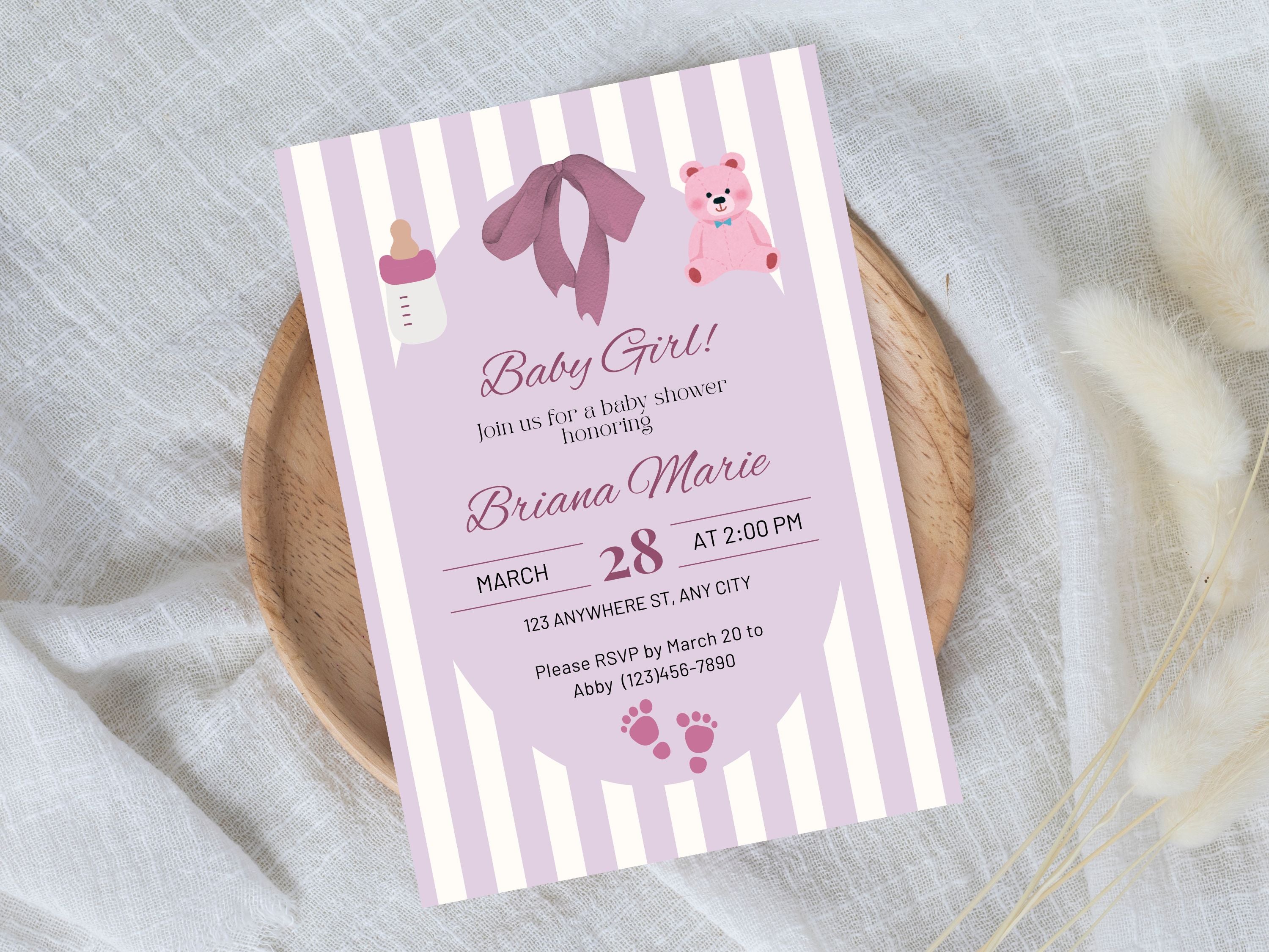 Baby Girl! Pink Baby Shower Editable Digital Invitation (Printable & Mobile versions included)