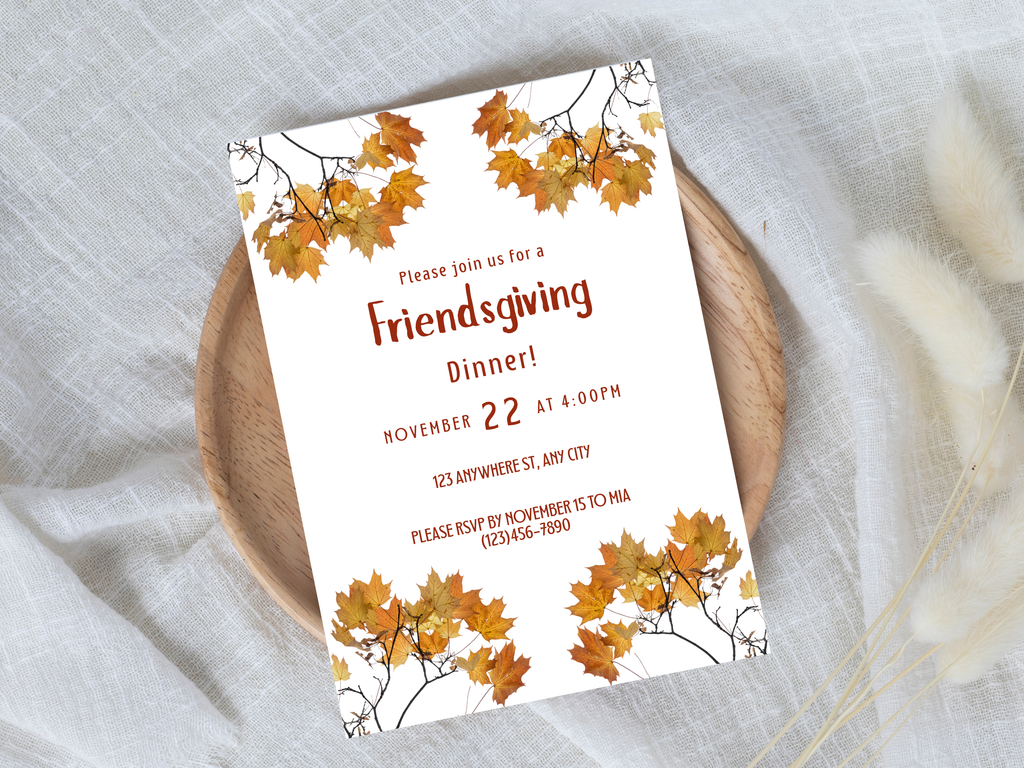 Minimalistic Fall Friendsgiving Dinner Party Digital Invitation (Printable & Mobile versions included)