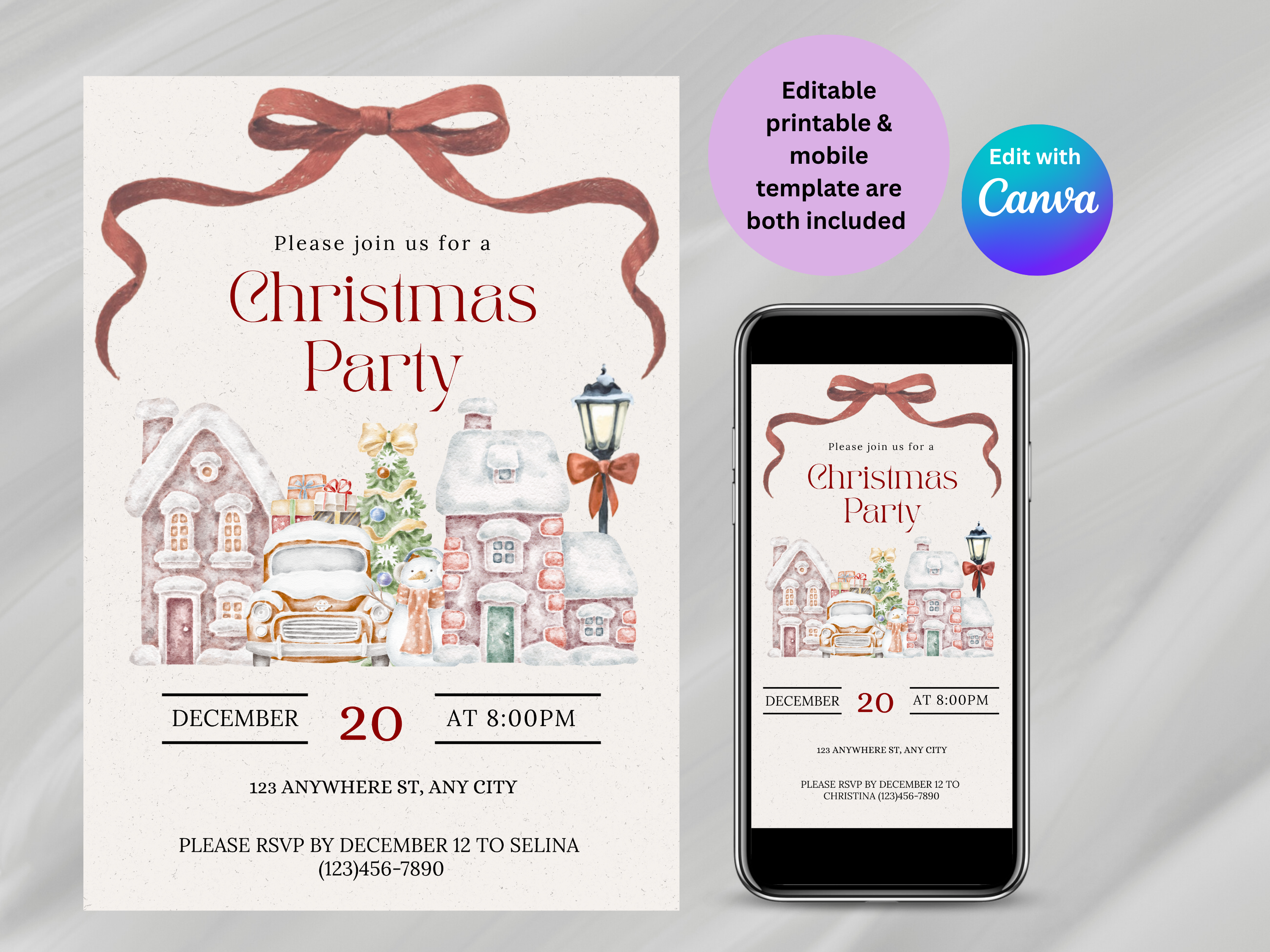 Christmas invitation, Friendsmas invitation, Winter wonderland, Santa Village, Pintable and mobile versions
