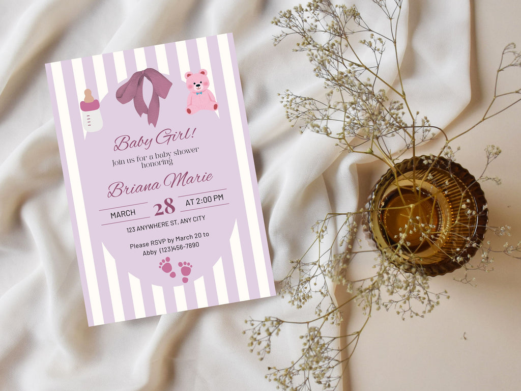 Baby Girl! Pink Baby Shower Editable Digital Invitation (Printable & Mobile versions included)
