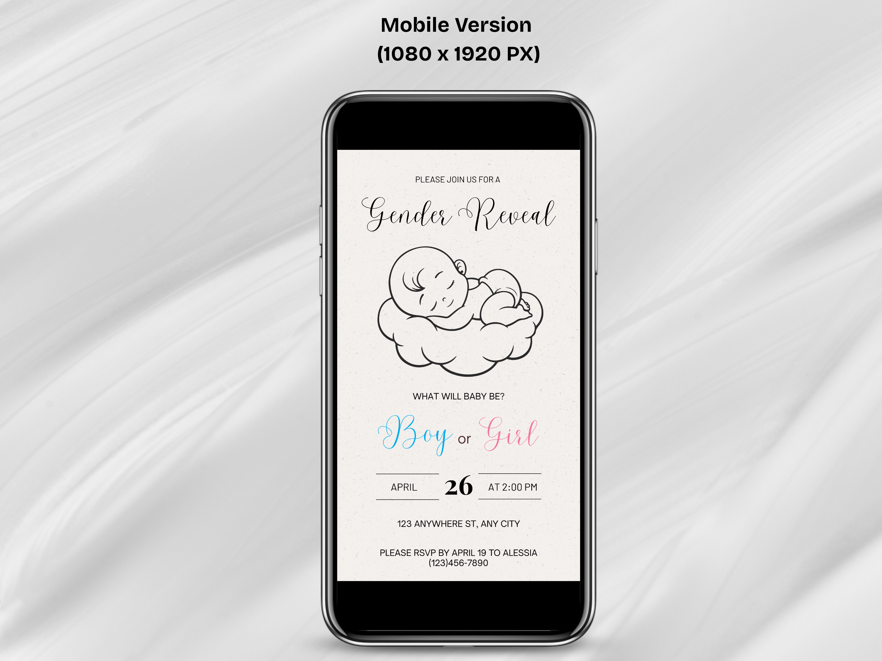 Hand-Drawn Baby Gender Reveal Editable Digital Invitation (Printable & Mobile versions included)