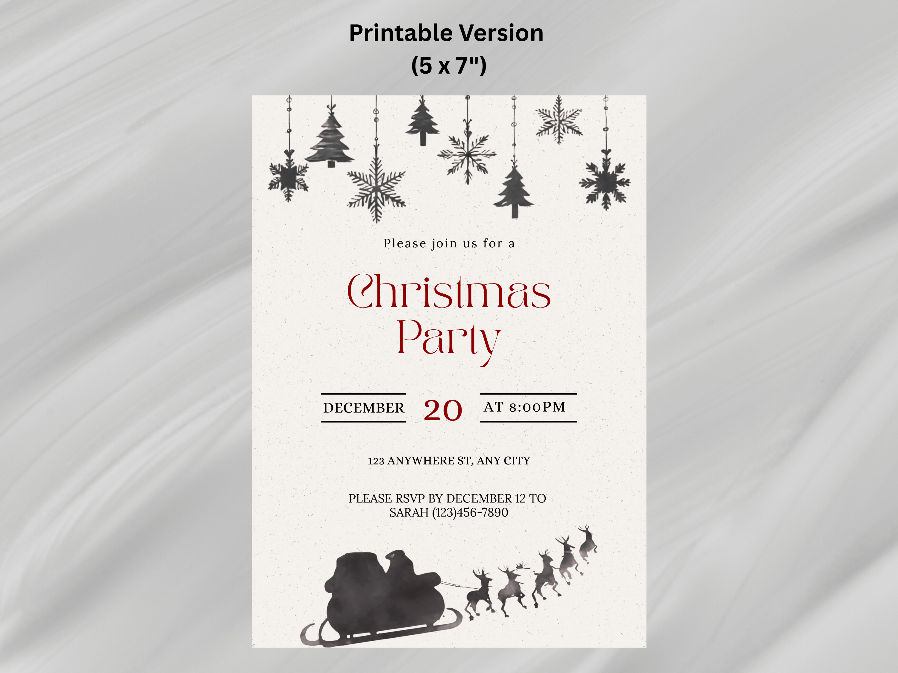 Christmas party invitation with Santa Claus and reindeer on a white background
