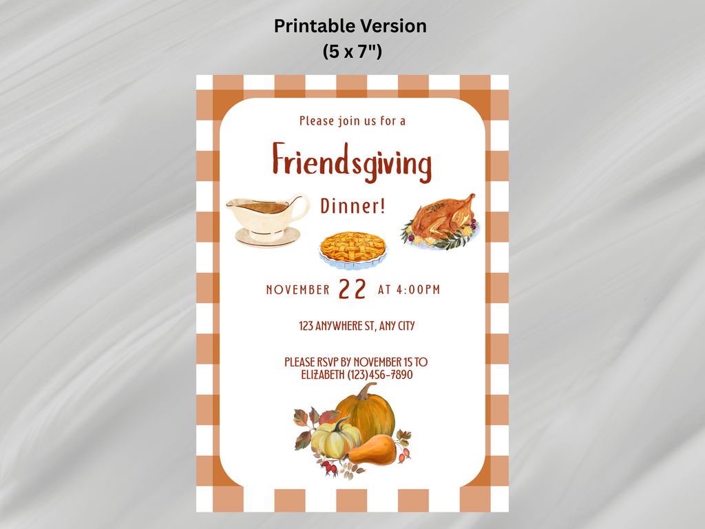 Gingham Pattern Friendsgiving Dinner Digital Invitation (Printable & Mobile versions included)