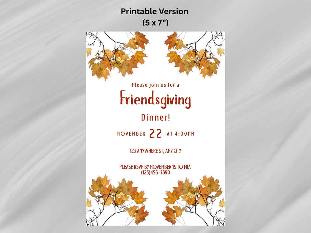 Minimalistic Fall Friendsgiving Dinner Party Digital Invitation (Printable & Mobile versions included)