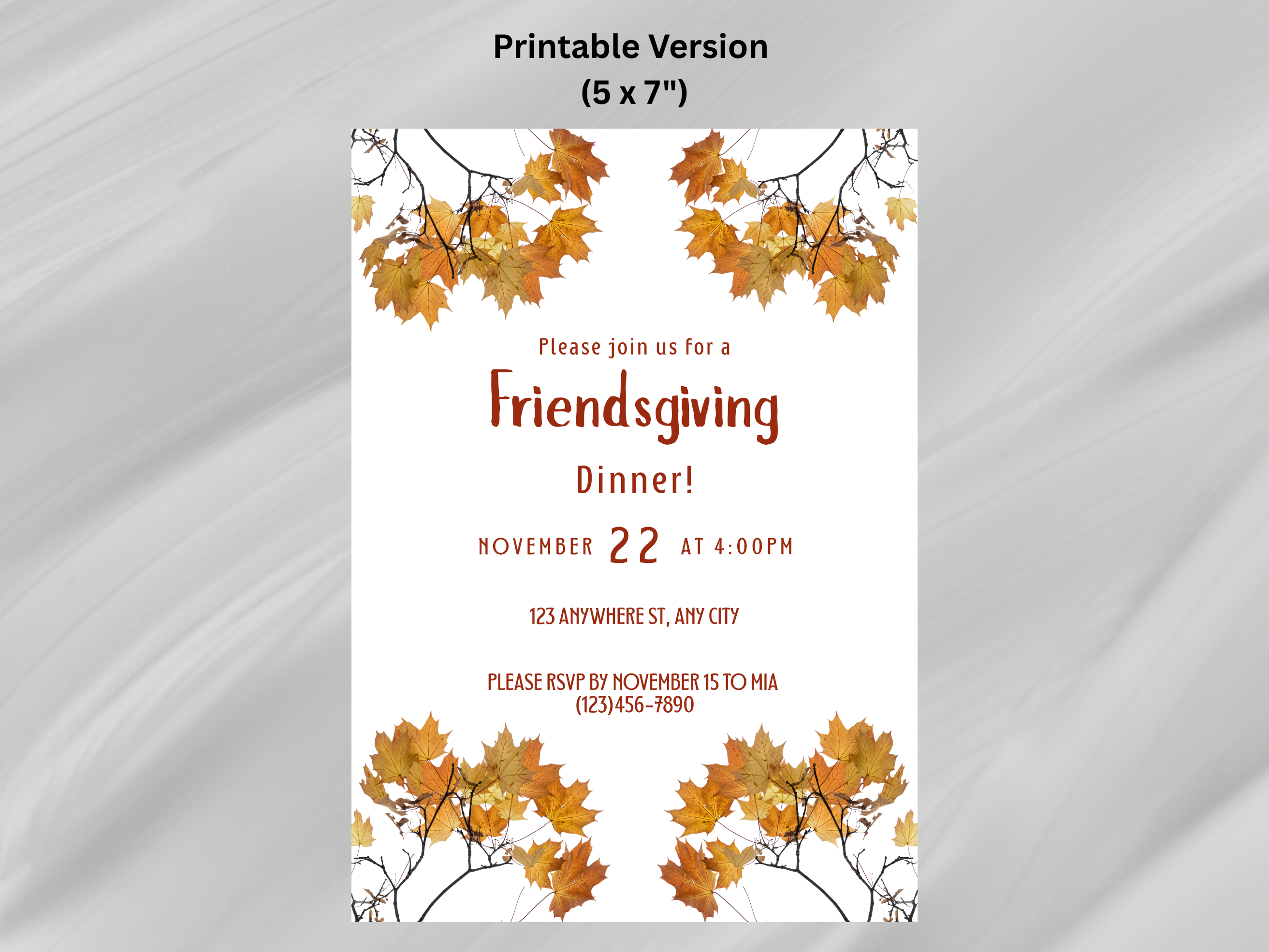 Minimalistic Fall Friendsgiving Dinner Party Digital Invitation (Printable & Mobile versions included)