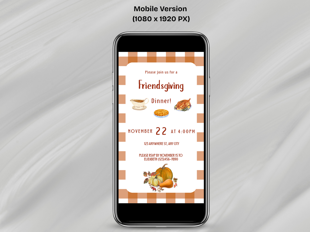 Gingham Pattern Friendsgiving Dinner Digital Invitation (Printable & Mobile versions included)