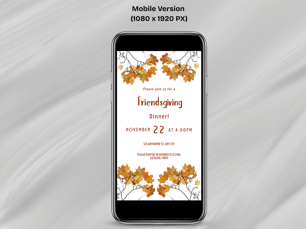 Minimalistic Fall Friendsgiving Dinner Party Digital Invitation (Printable & Mobile versions included)