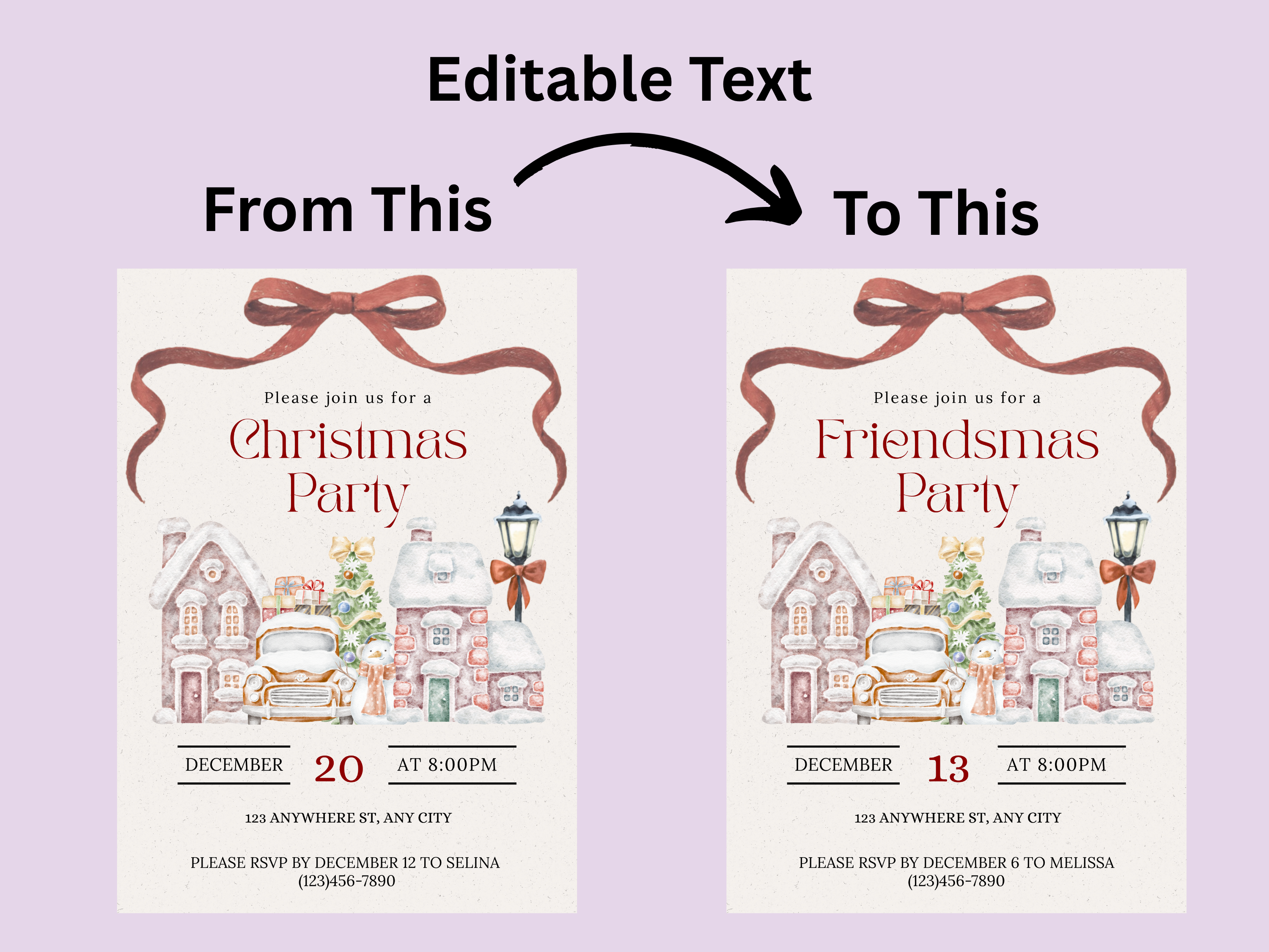 Christmas Village Holiday Party Editable Digital Invitation (Printable & Mobile versions included)