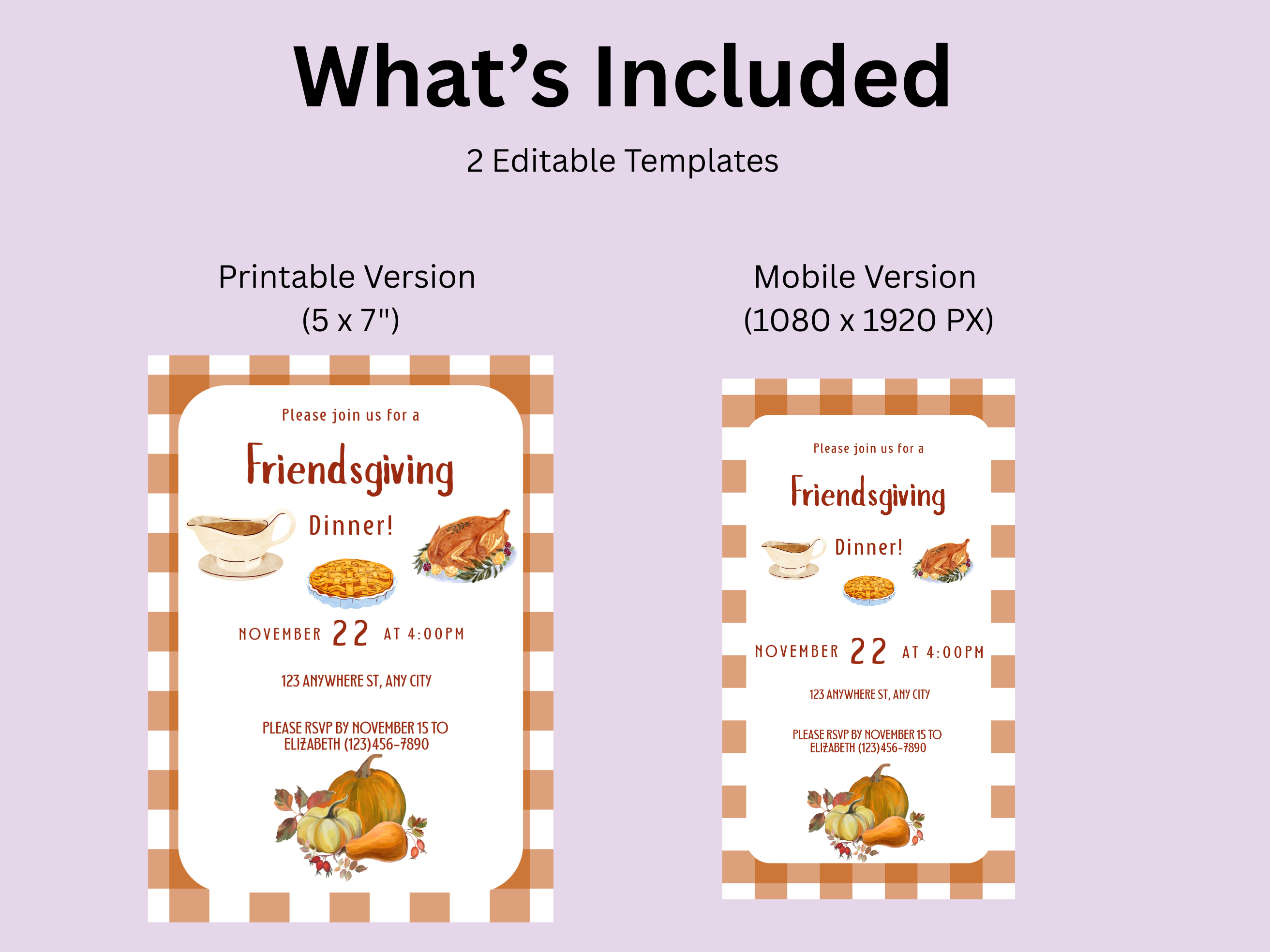 Gingham Pattern Friendsgiving Dinner Digital Invitation (Printable & Mobile versions included)
