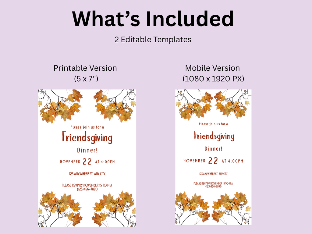Minimalistic Fall Friendsgiving Dinner Party Digital Invitation (Printable & Mobile versions included)