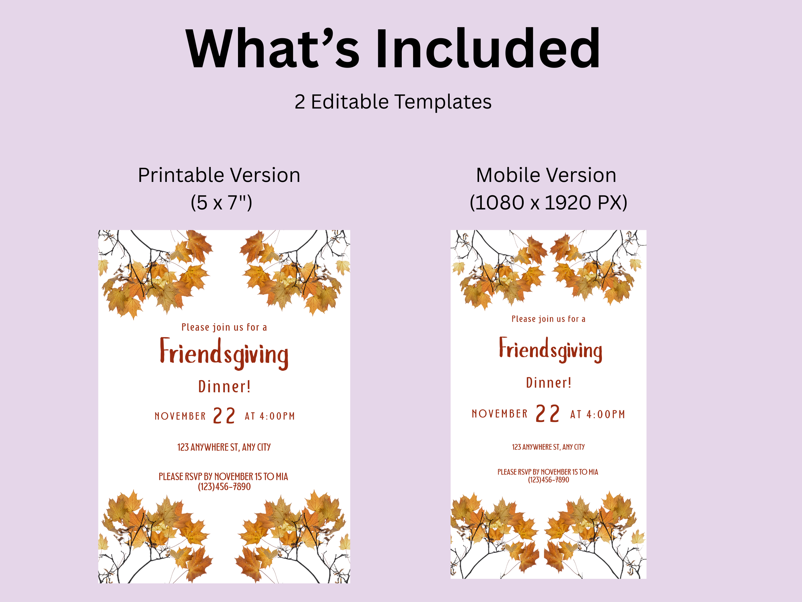 Minimalistic Fall Friendsgiving Dinner Party Digital Invitation (Printable & Mobile versions included)