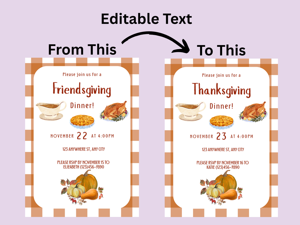 Gingham Pattern Friendsgiving Dinner Digital Invitation (Printable & Mobile versions included)