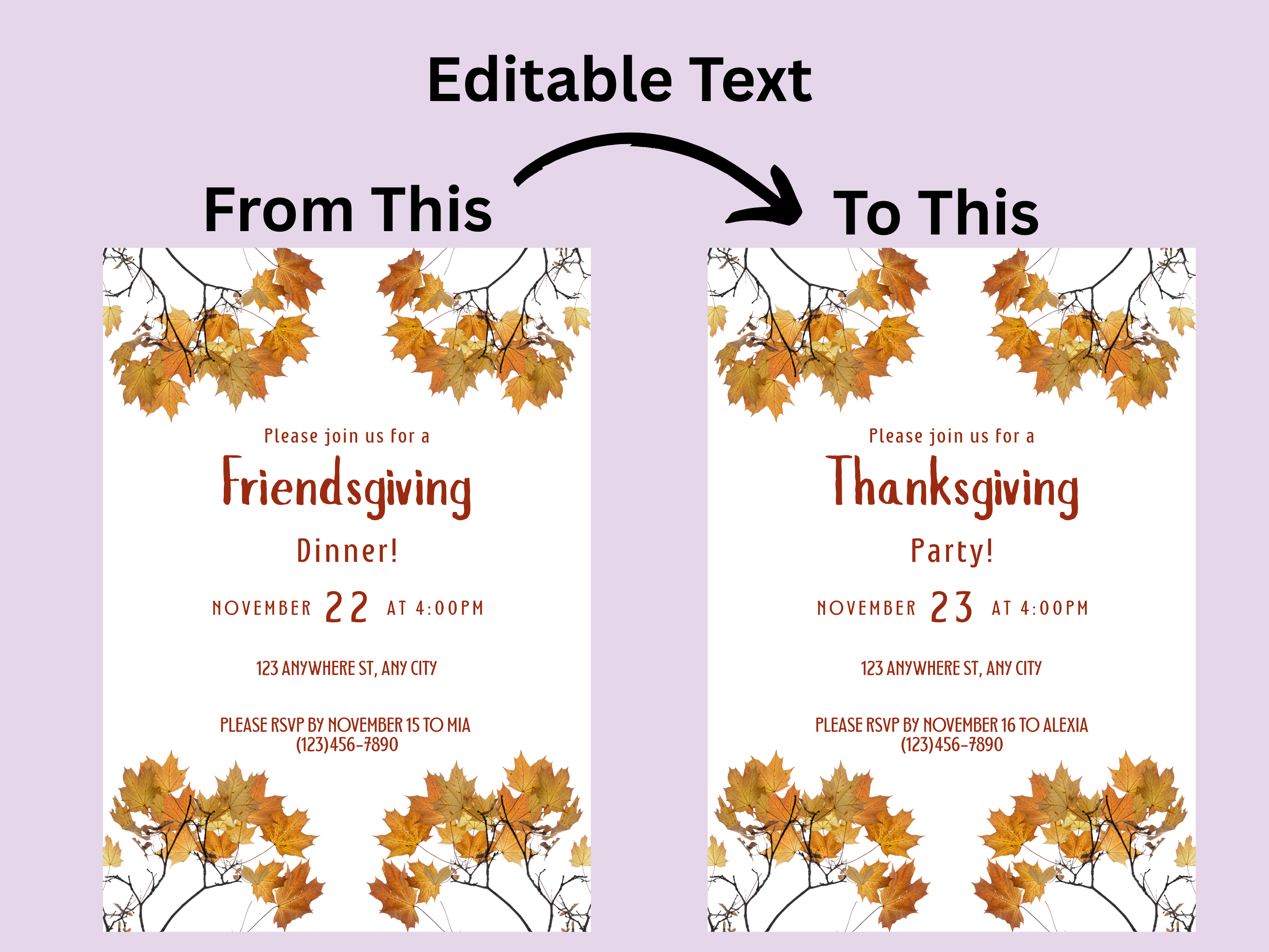 Minimalistic Fall Friendsgiving Dinner Party Digital Invitation (Printable & Mobile versions included)