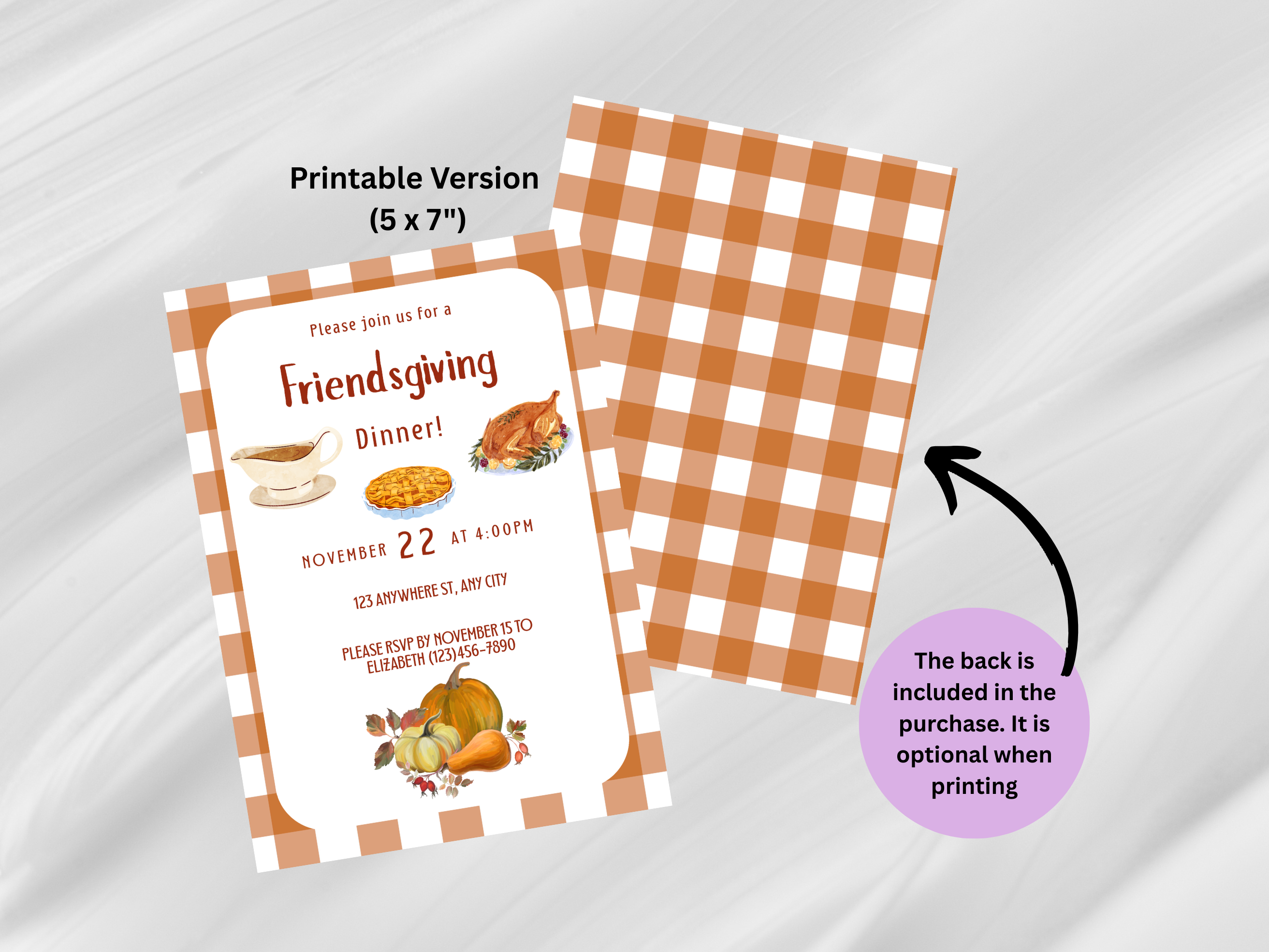 Gingham Pattern Friendsgiving Dinner Digital Invitation (Printable & Mobile versions included)