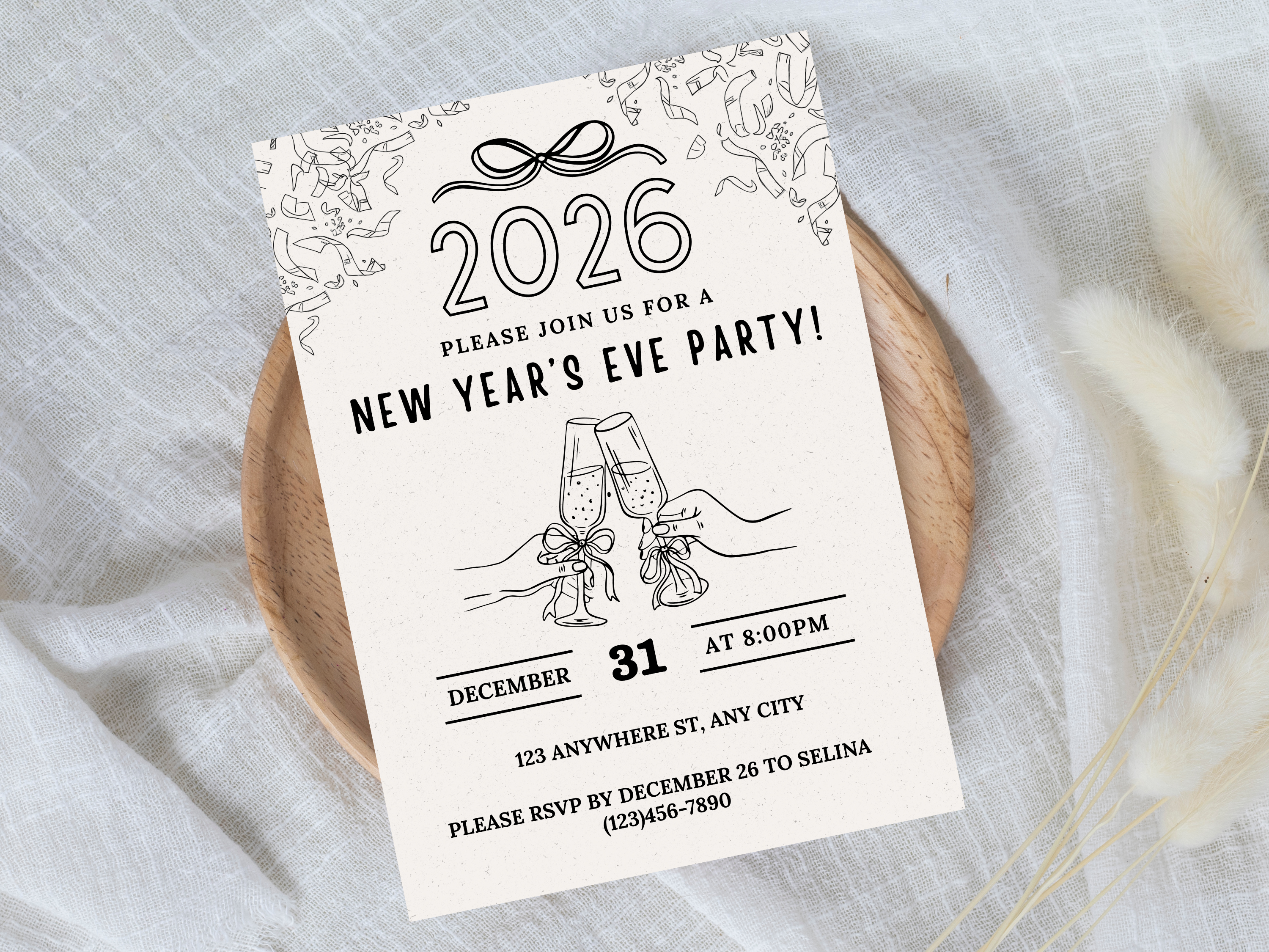 Minimalist hand-drawn doodle New Year’s Eve invitation, editable Canva digital template for NYE party

Editable doodle NYE digital invitation, simple minimalistic New Year’s Eve party Canva template

Hand-drawn minimal New Year’s Eve invitation, digital NYE party invite editable in Canva

Minimalist doodle New Year’s invitation, black and white hand-drawn NYE digital party template