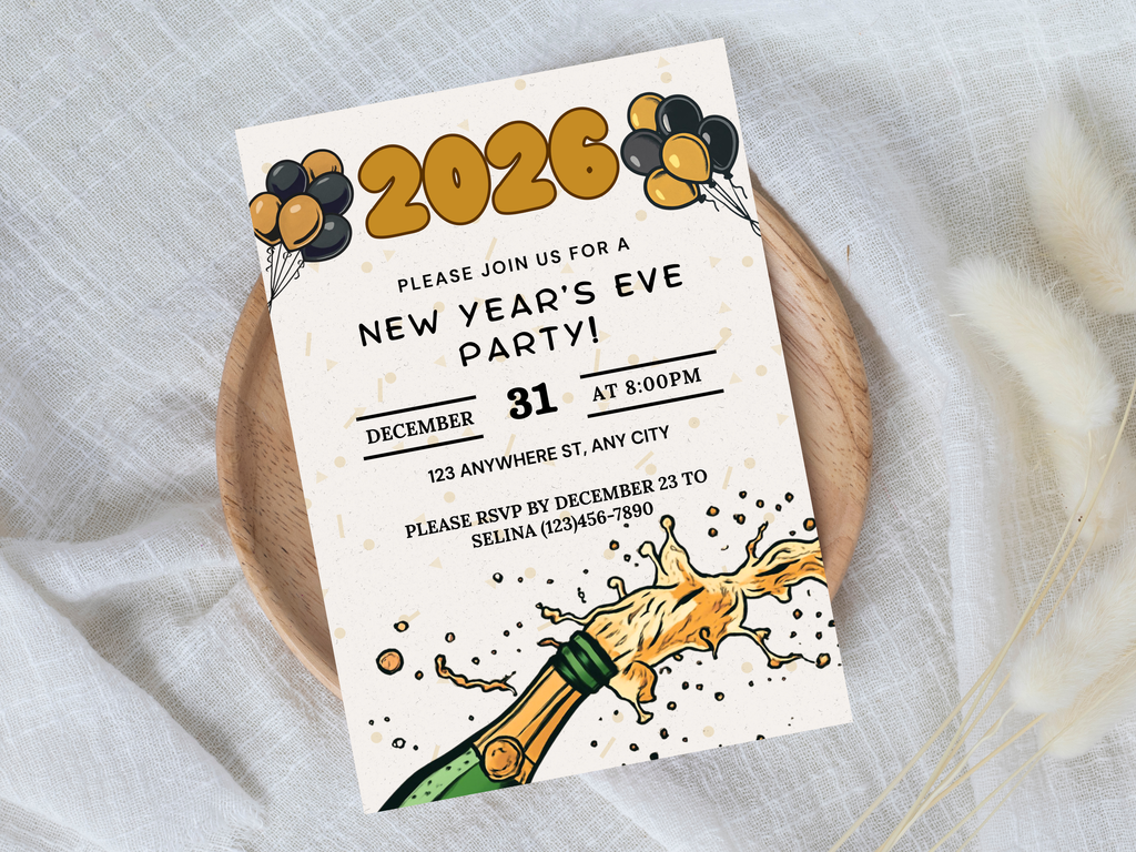 Comic style New Year’s Eve party invitation, colorful cartoon NYE digital template editable in Canva

Cartoon New Year’s Eve invitation, fun comic-themed NYE digital party invite editable Canva template

Comic book style NYE invitation, bright cartoon New Year’s Eve digital download party flyer

Editable cartoon New Year’s Eve invite, comic-style NYE digital template with playful illustrations
