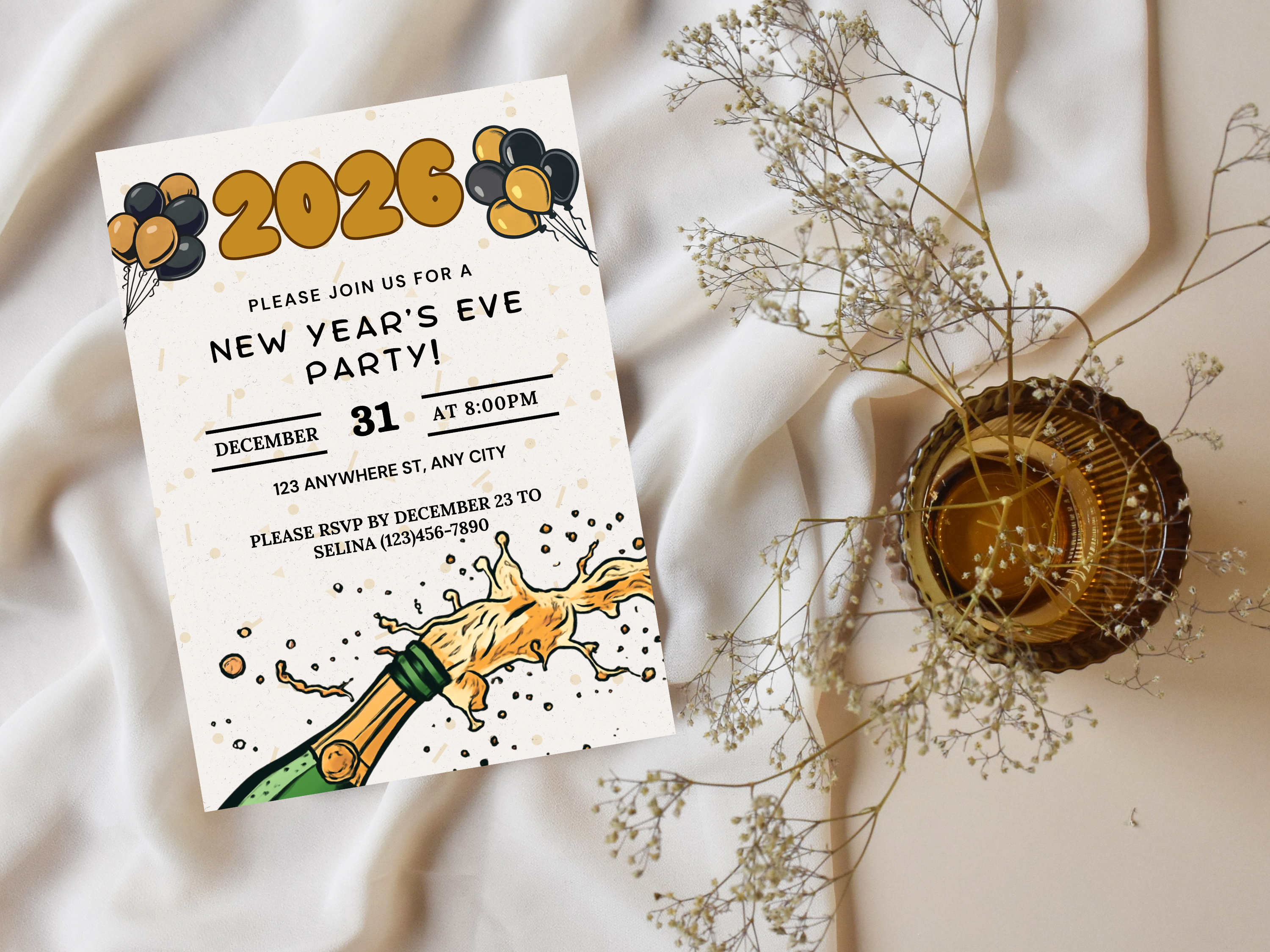 Comic style New Year’s Eve party invitation, colorful cartoon NYE digital template editable in Canva

Cartoon New Year’s Eve invitation, fun comic-themed NYE digital party invite editable Canva template

Comic book style NYE invitation, bright cartoon New Year’s Eve digital download party flyer

Editable cartoon New Year’s Eve invite, comic-style NYE digital template with playful illustrations