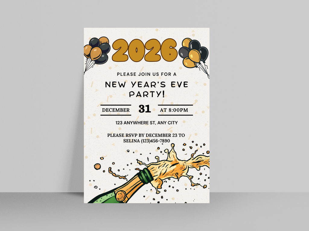 Comic style New Year’s Eve party invitation, colorful cartoon NYE digital template editable in Canva

Cartoon New Year’s Eve invitation, fun comic-themed NYE digital party invite editable Canva template

Comic book style NYE invitation, bright cartoon New Year’s Eve digital download party flyer

Editable cartoon New Year’s Eve invite, comic-style NYE digital template with playful illustrations