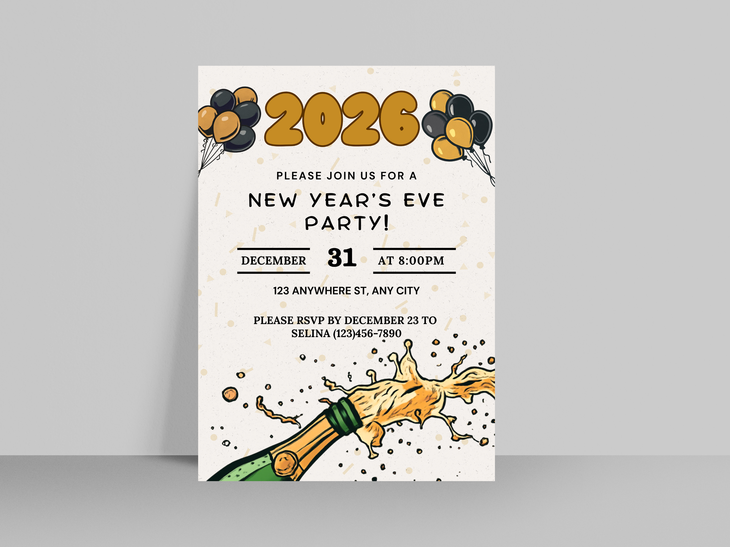 Comic style New Year’s Eve party invitation, colorful cartoon NYE digital template editable in Canva

Cartoon New Year’s Eve invitation, fun comic-themed NYE digital party invite editable Canva template

Comic book style NYE invitation, bright cartoon New Year’s Eve digital download party flyer

Editable cartoon New Year’s Eve invite, comic-style NYE digital template with playful illustrations