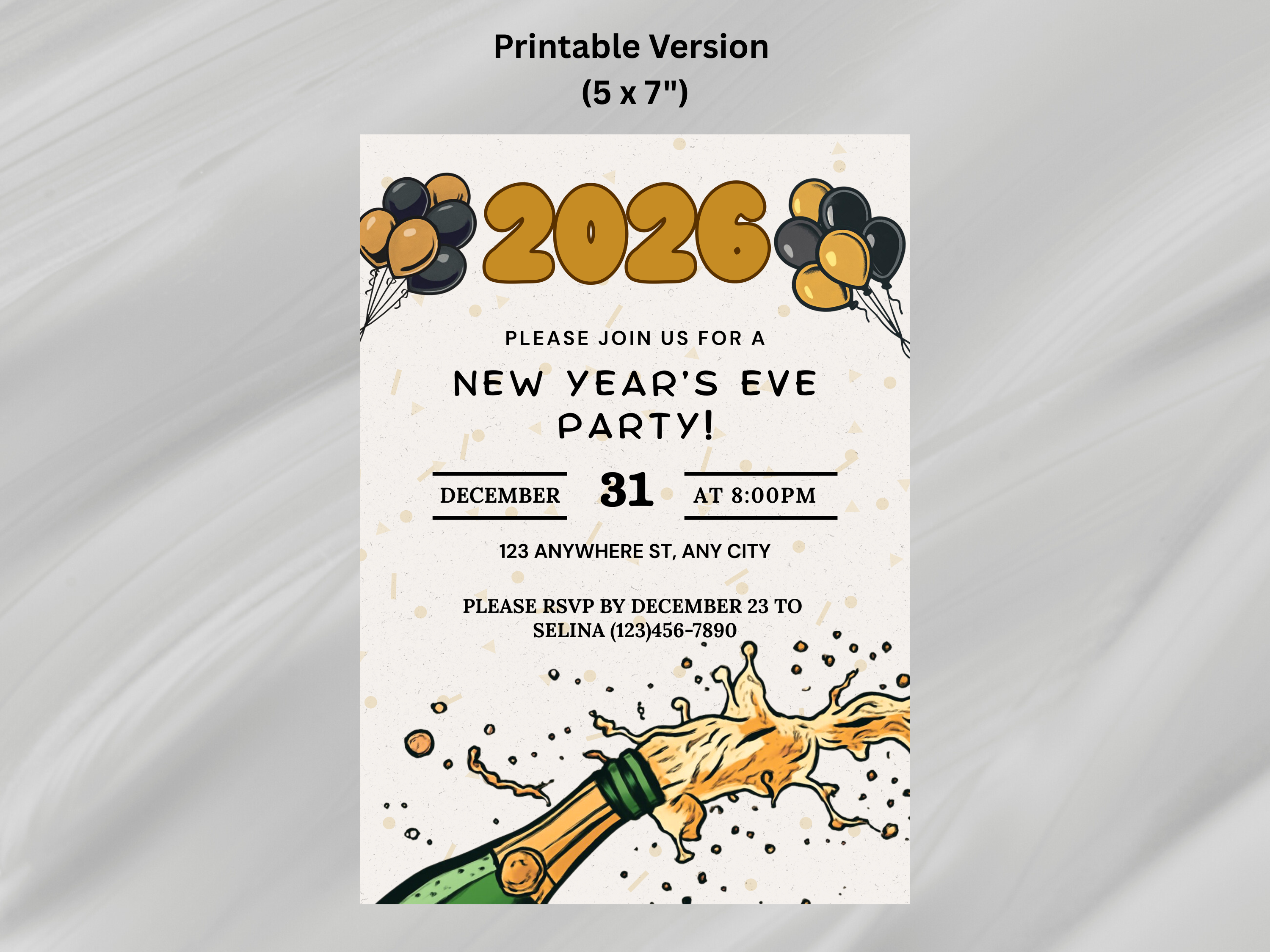 Comic style New Year’s Eve party invitation, colorful cartoon NYE digital template editable in Canva

Cartoon New Year’s Eve invitation, fun comic-themed NYE digital party invite editable Canva template

Comic book style NYE invitation, bright cartoon New Year’s Eve digital download party flyer

Editable cartoon New Year’s Eve invite, comic-style NYE digital template with playful illustrations