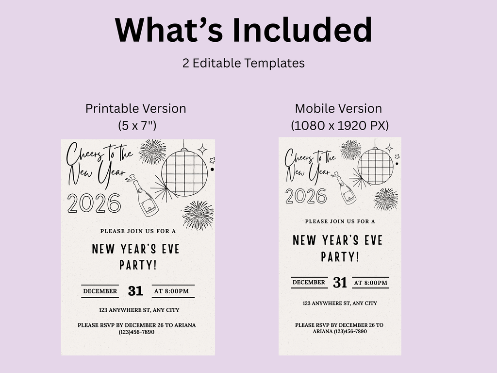 Minimalist hand-drawn doodle New Year’s Eve invitation, editable Canva digital template for NYE party
Editable doodle NYE digital invitation, simple minimalistic New Year’s Eve party Canva template
Hand-drawn minimal New Year’s Eve invitation, digital NYE party invite editable in Canva
Minimalist doodle New Year’s invitation, black and white hand-drawn NYE digital party template