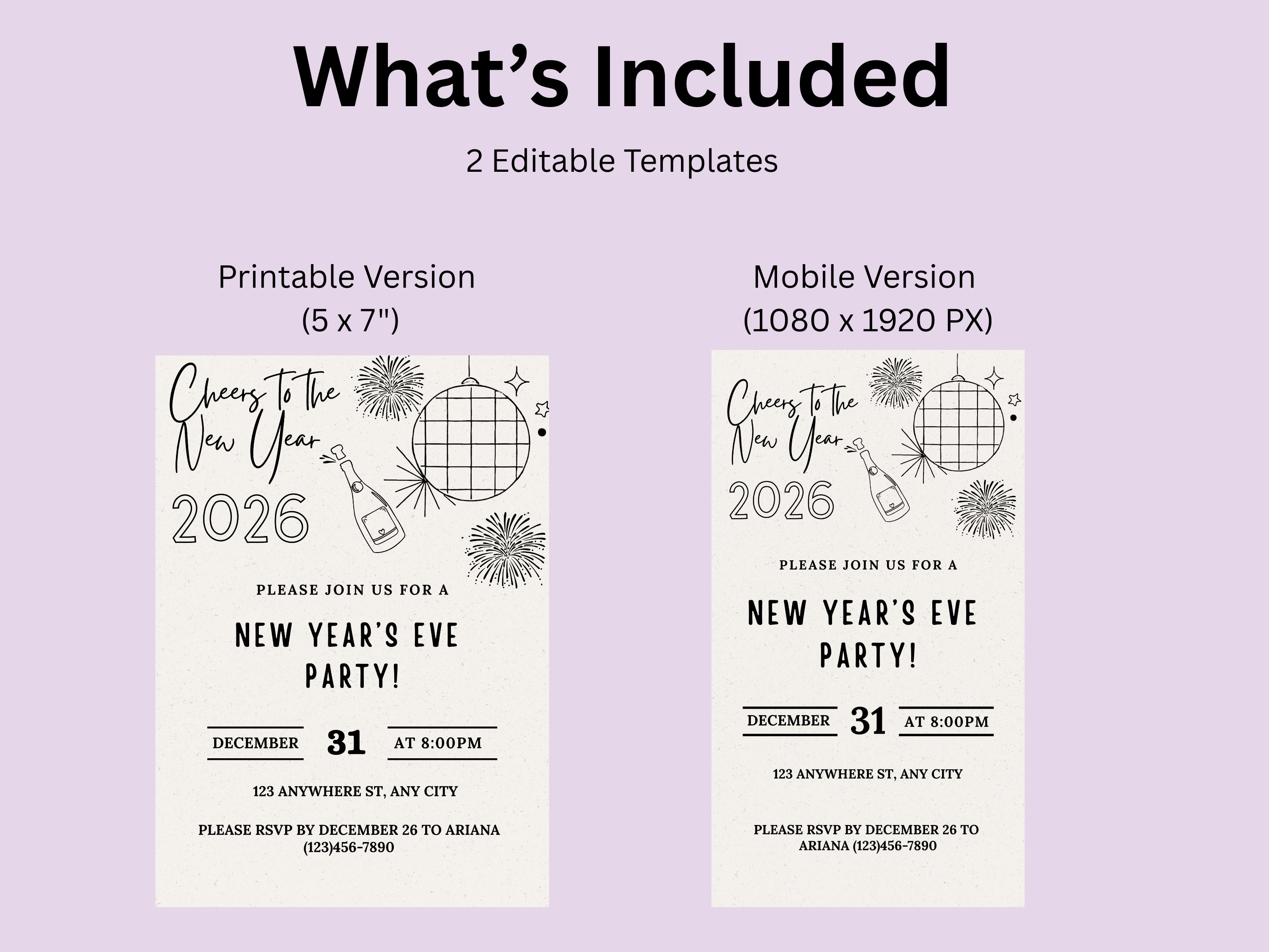 Minimalist hand-drawn doodle New Year’s Eve invitation, editable Canva digital template for NYE party
Editable doodle NYE digital invitation, simple minimalistic New Year’s Eve party Canva template
Hand-drawn minimal New Year’s Eve invitation, digital NYE party invite editable in Canva
Minimalist doodle New Year’s invitation, black and white hand-drawn NYE digital party template