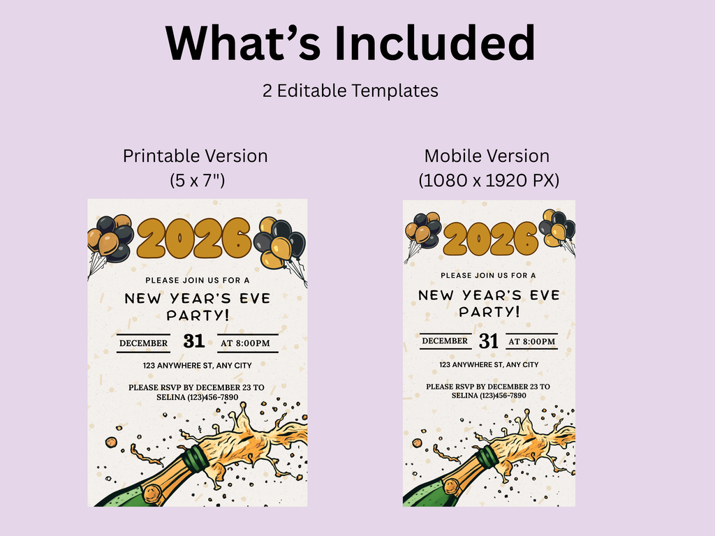 Comic style New Year’s Eve party invitation, colorful cartoon NYE digital template editable in Canva

Cartoon New Year’s Eve invitation, fun comic-themed NYE digital party invite editable Canva template

Comic book style NYE invitation, bright cartoon New Year’s Eve digital download party flyer

Editable cartoon New Year’s Eve invite, comic-style NYE digital template with playful illustrations