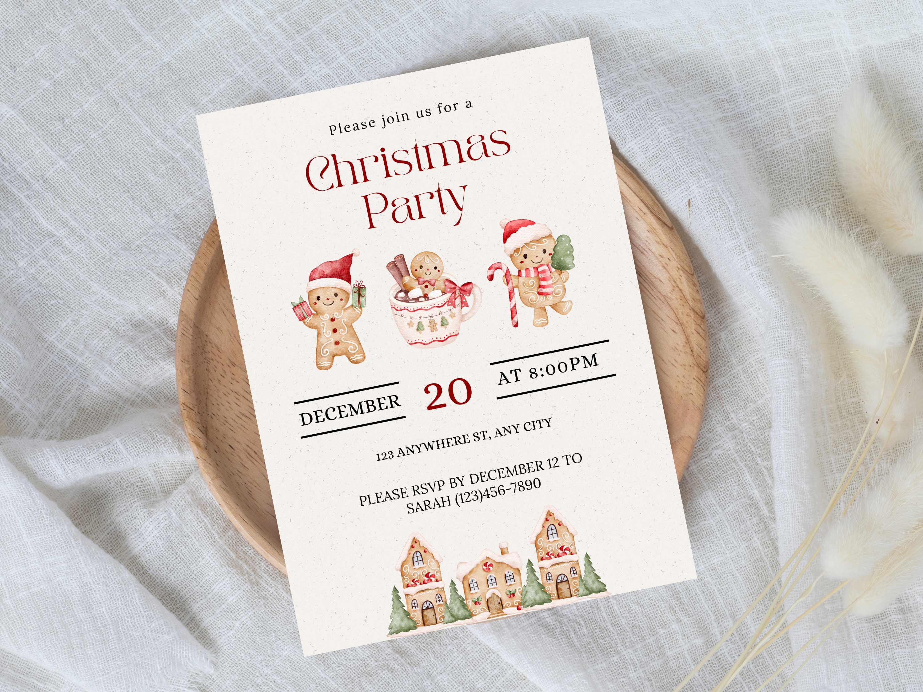 Christmas Gingerbread Holiday Party Editable Digital Invitation (Printable & Mobile versions included)