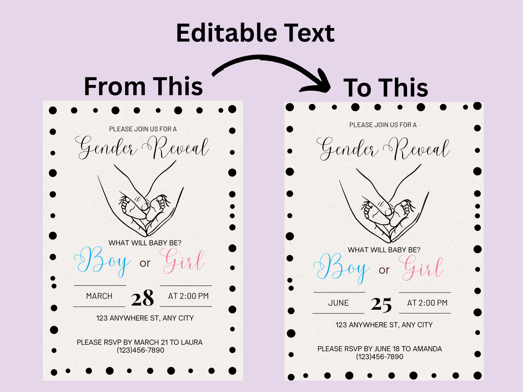 Hand-Drawn Gender Reveal Editable Digital Invitation (Printable & Mobile versions included)