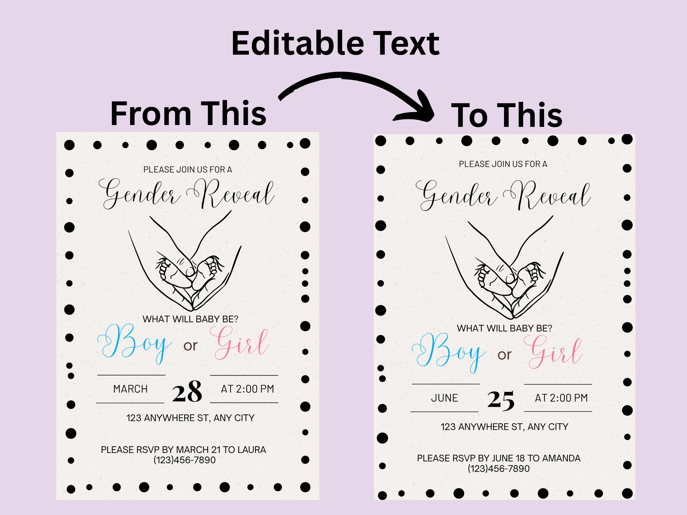 Hand-Drawn Gender Reveal Editable Digital Invitation (Printable & Mobile versions included)