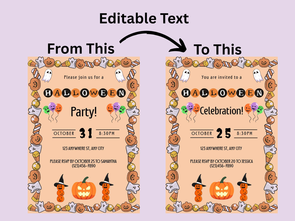 Halloween party invitation with editable text示例