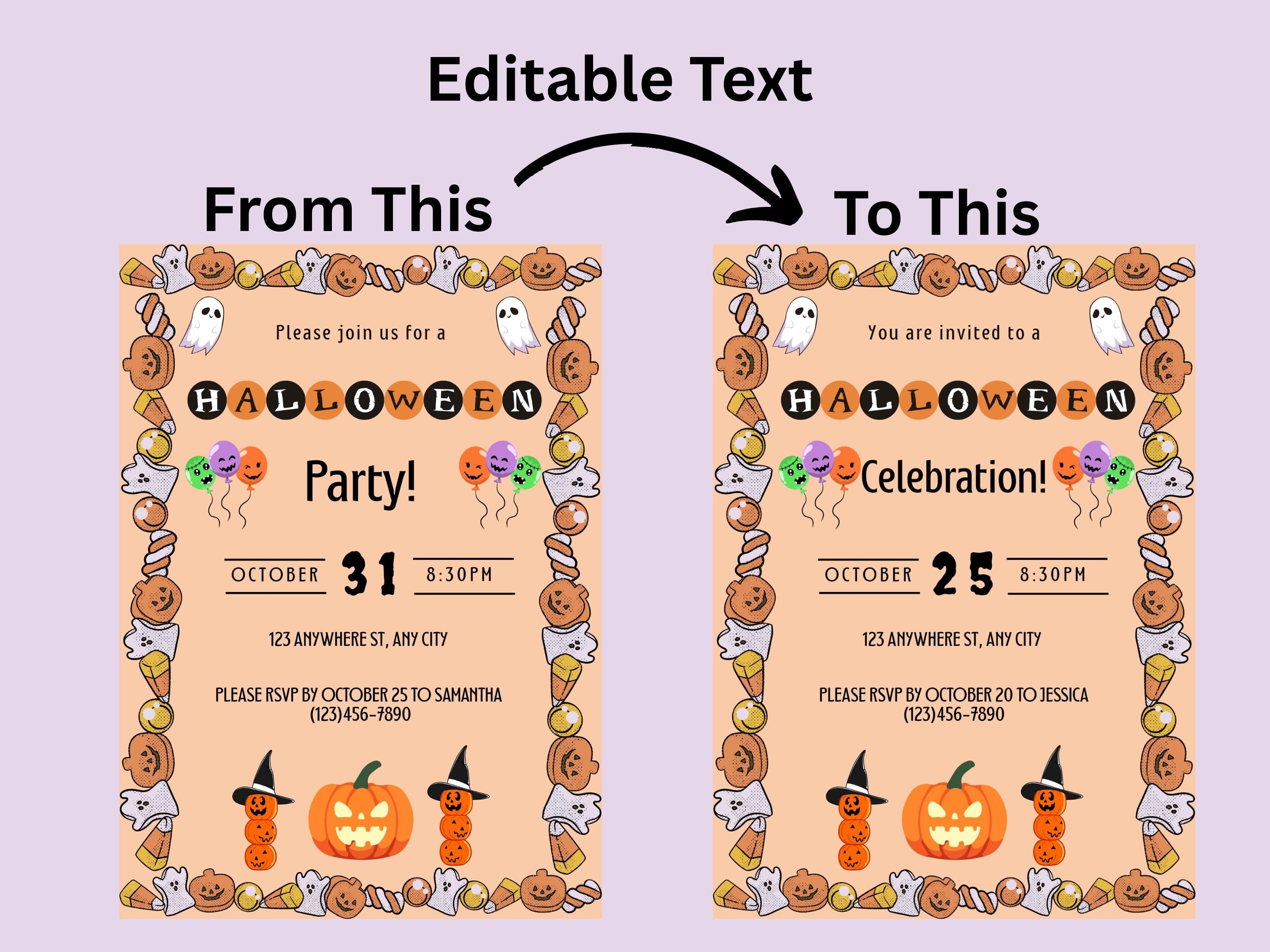 Halloween party invitation with editable text示例