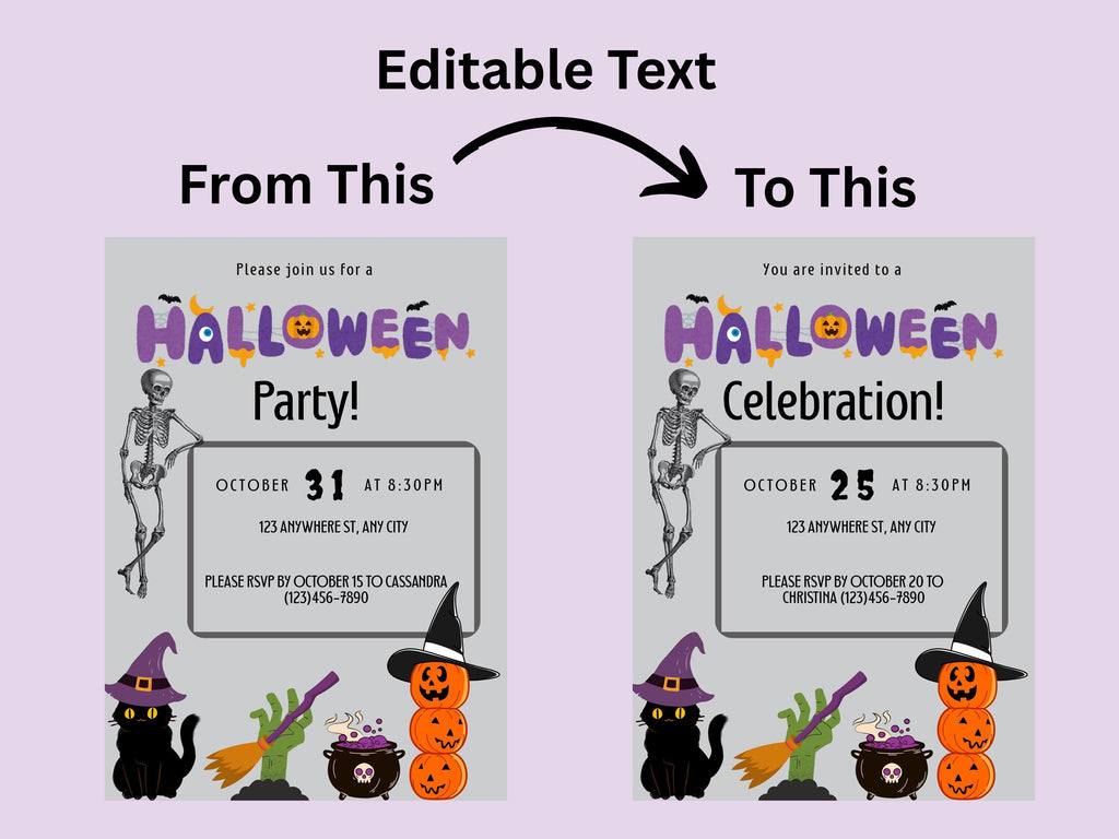 Halloween party invitation with editable text示例