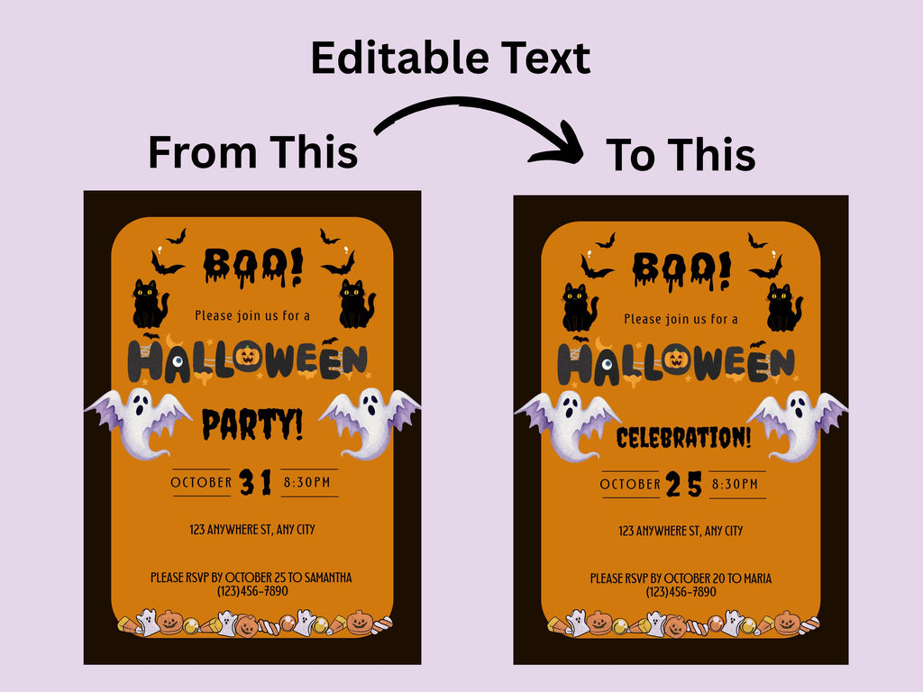 Halloween party invitation with editable text示例