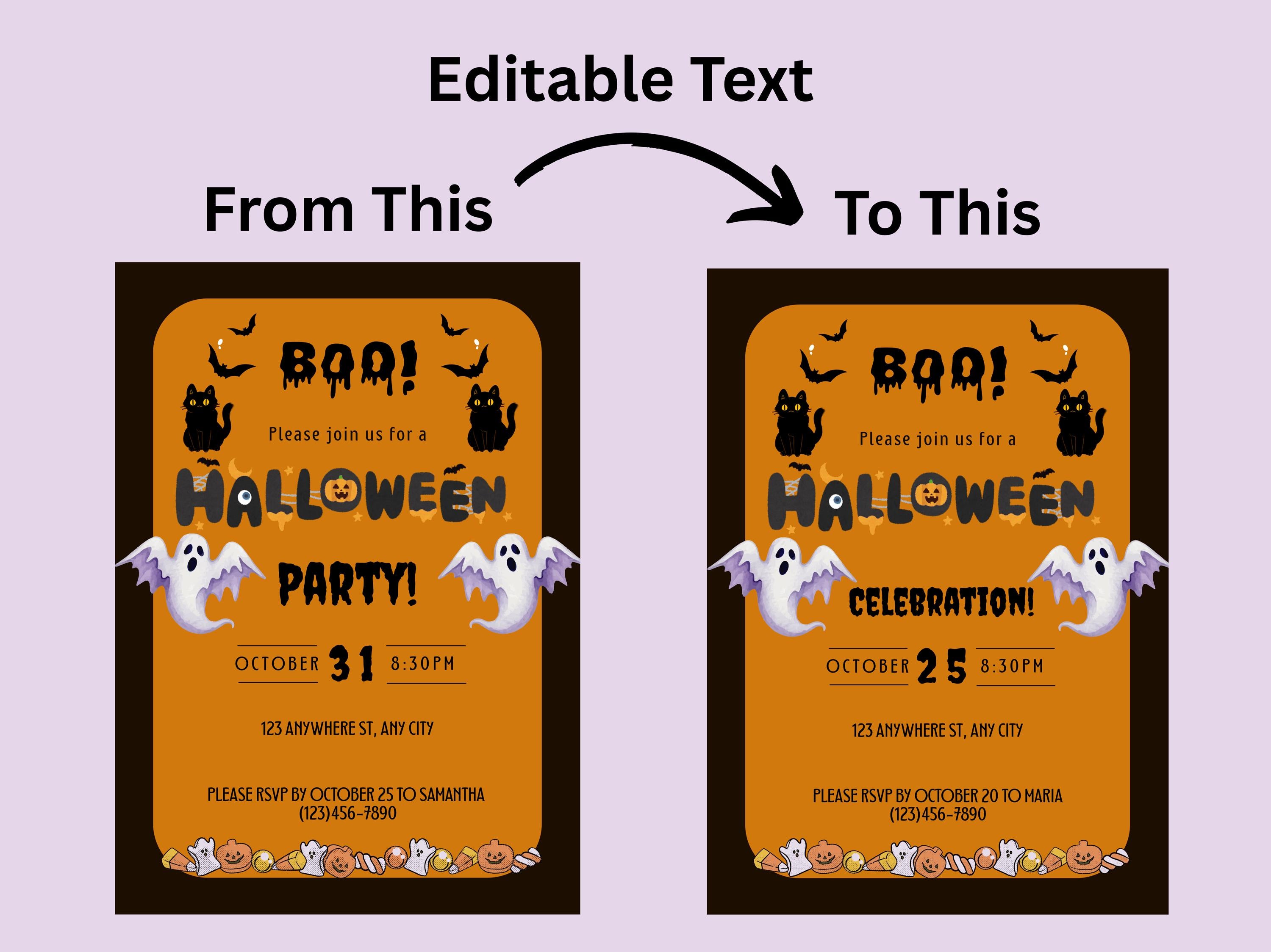 Halloween party invitation with editable text示例